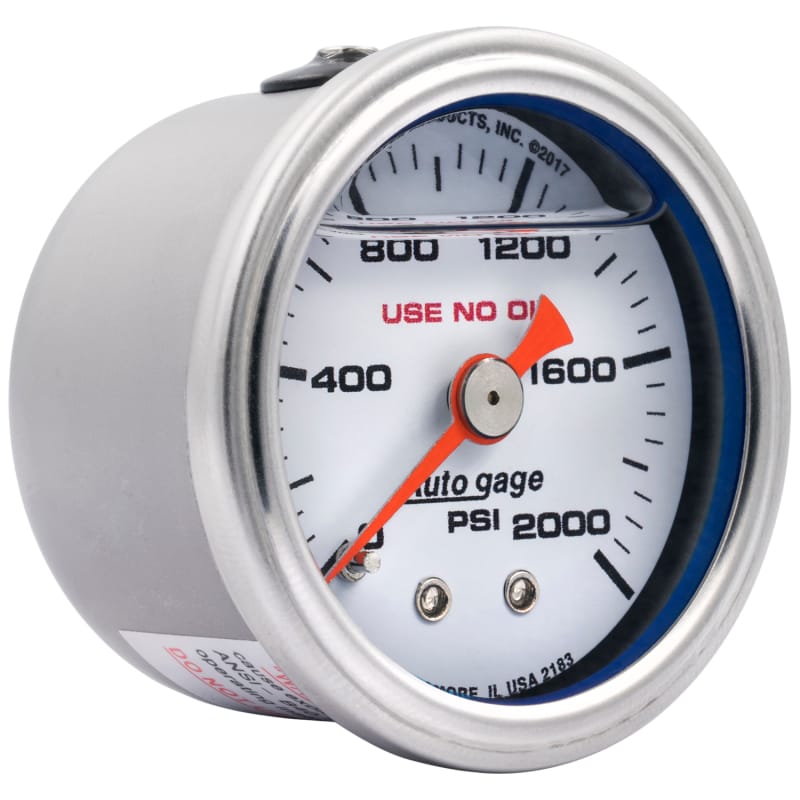 Autometer AutoGage 1.5in Liquid Filled Mechanical 0-2000 PSI Fuel Pressure Gauge - White thumbnail 2
