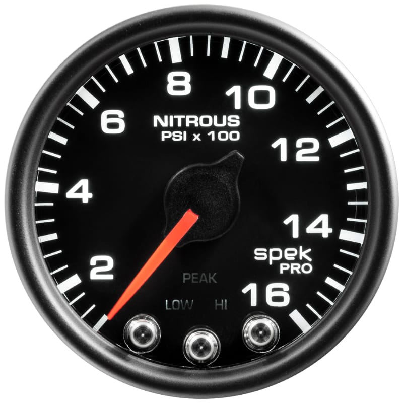 Autometer Spek-Pro Gauge Nitrous Press 2 1/16in 1600psi Stepper Motor W/Peak & Warn Blk/Blk - P32032