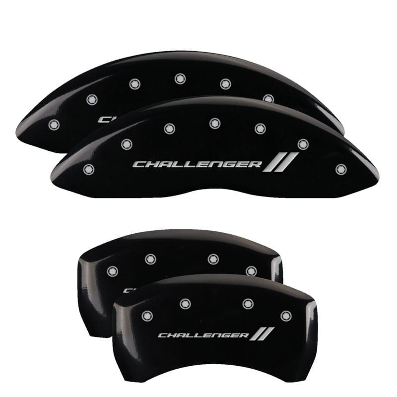 MGP 4 Caliper Covers Engraved Front & Rear With stripes/Challenger Black finish silver ch - 12181SCL1BK