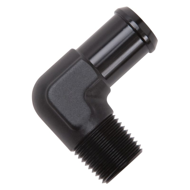 Edelbrock Hose End 90-Deg 1/2In NPT to 3/4In Barb Black Anodize thumbnail 2