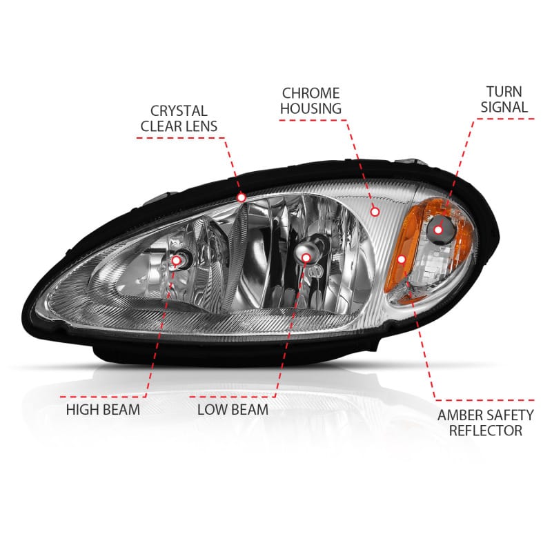 ANZO 2001-2005 Chrysler Pt Cruiser Crystal Headlight Chrome Amber (OE) thumbnail 5