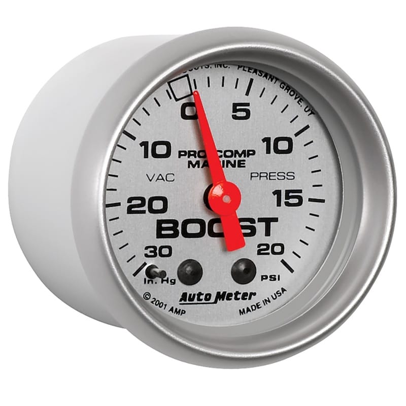 Autometer Marine Silver Ultra-Lite 2-1/16in 0-30 HG / 0-20 PSI Vacuum / Boost Gauge thumbnail 3