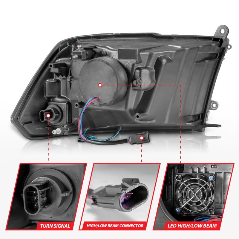 ANZO 2009-2020 Dodge Ram 1500 Full LED Square Projector Headlights w/ Chrome Housing Black Amber thumbnail 6