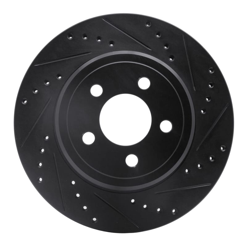 R1 05-23 Chrysler 300 Rear Right Drilled & Slotted Black Brake Rotor - 633-39018R