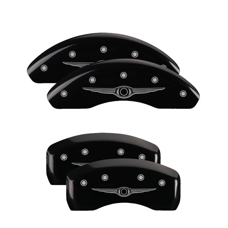 MGP 4 Caliper Covers Engraved Front & Rear Style 1/Chrysler Wing Black finish silver ch - 32018SCW1BK