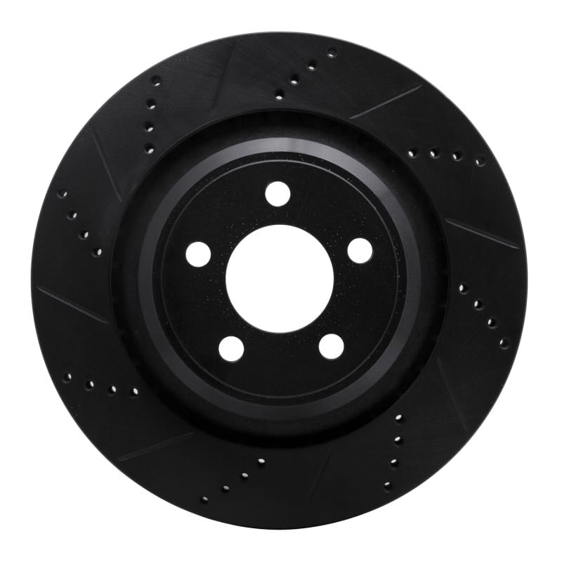 R1 05-23 Chrysler 300 Rear Left Drilled & Slotted Black Brake Rotor - 633-39020L