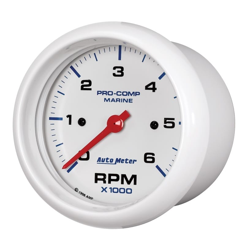 Autometer Marine White Ultra-Lite Gauge 3-3/8in Tachometer 6K RPM thumbnail 2