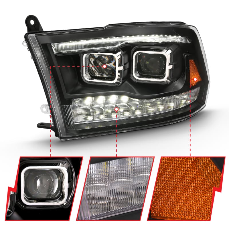 ANZO 2009-2018 Dodge Ram 1500 Projector H.L. Switchback Black Amber thumbnail 4