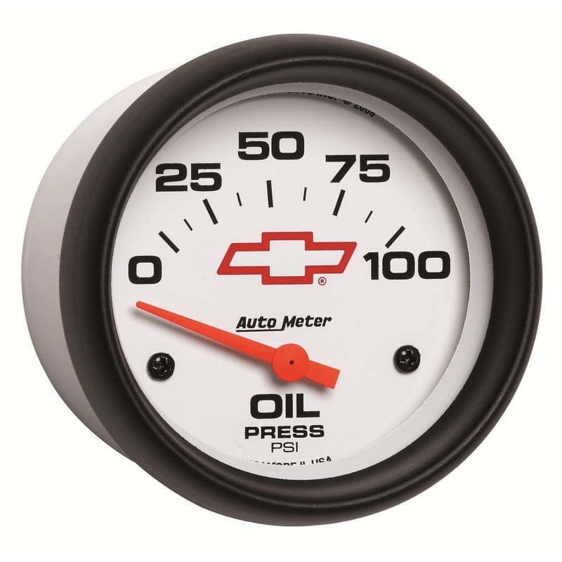 AutoMeter Gauge Oil Pressure 2-5/8in. 100PSI Electric Chevy Red Bowtie White thumbnail 3