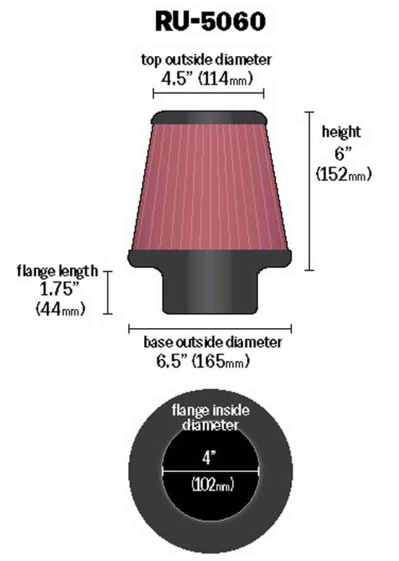 K&N Universal Clamp-On Air Filter 4in FLG / 6-1/2in B / 4-1/2in T / 6in H thumbnail 3
