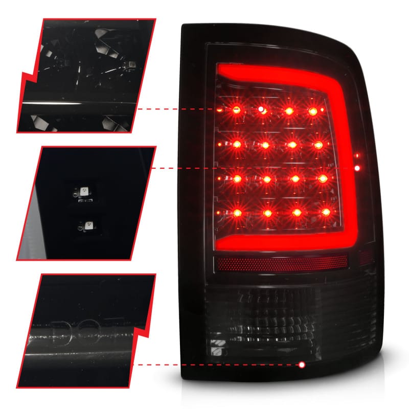 ANZO 09-18 Dodge Ram 1500 Full LED Taillights w/ Sequential Black Housing/Smoke Lens thumbnail 4