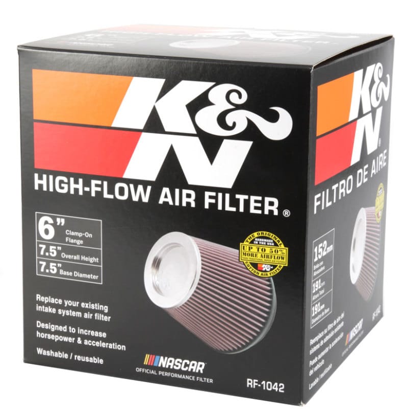 K&N Round Tapered Universal Air Filter 6in Flange ID x 7.5in Base OD x 5in Top OD x 6.5in Height thumbnail 4