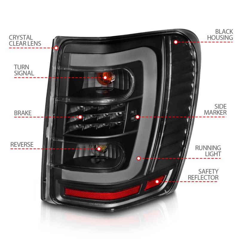 ANZO 1999-2004 Jeep Grand Cherokee LED Tail Lights w/ Light Bar Black Housing Clear Lens thumbnail 5