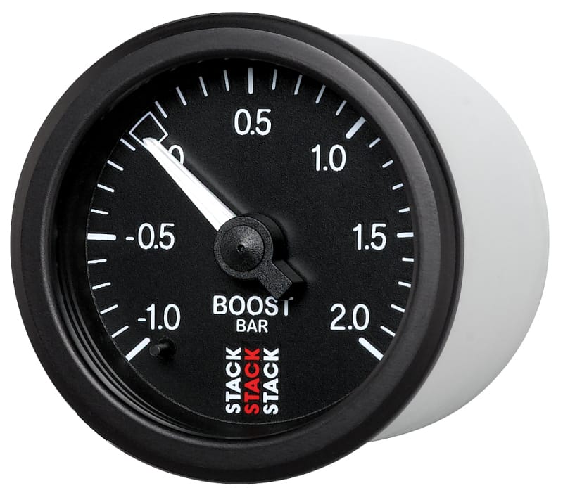 Autometer Stack 52mm -1 to +2 Bar T-Fitting 0.187in Barb (M) Mechanical Boost Pressure Gauge - Black thumbnail 2