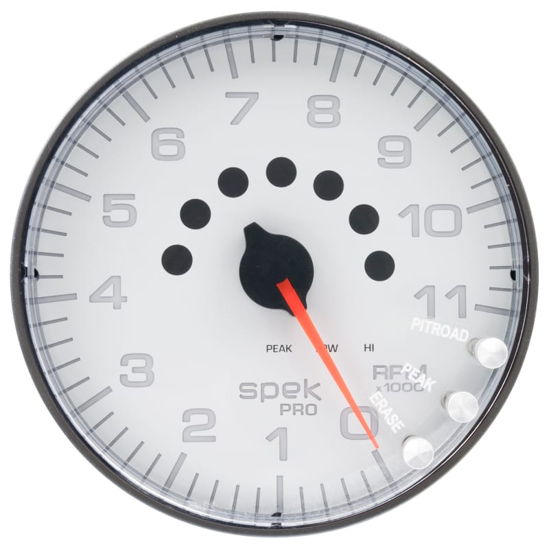 Autometer Spek-Pro Gauge Tachometer 5in 11K Rpm W/Shift Light & Peak Mem White/Black - P239128 thumbnail 2