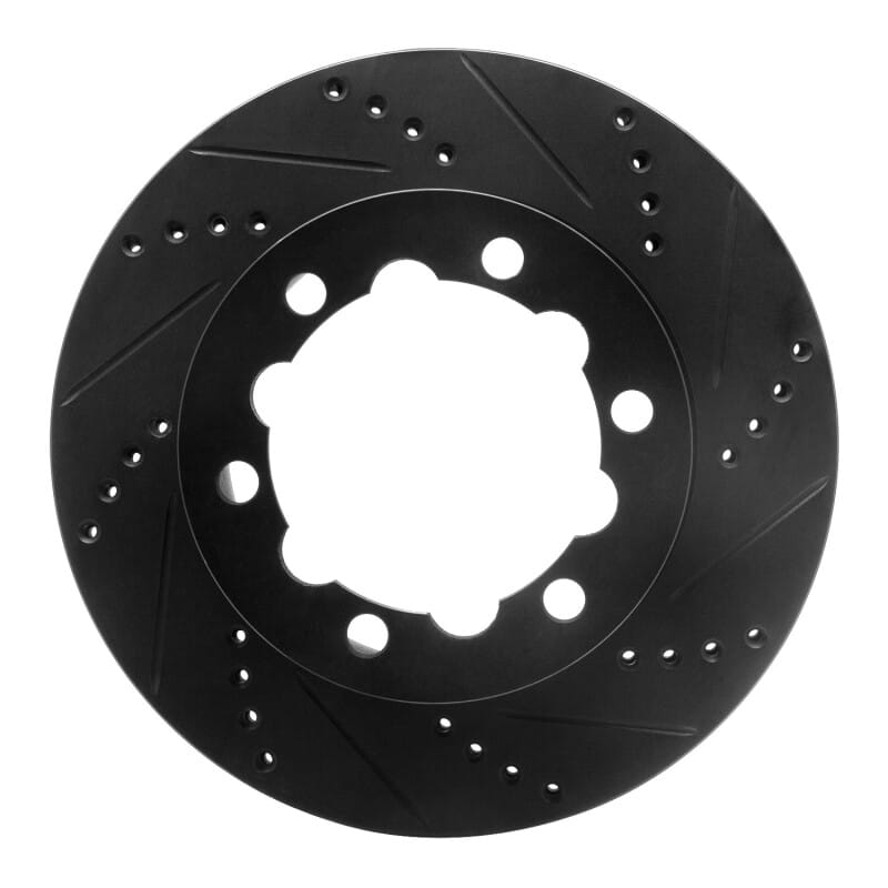 R1 06-25 American Coach Patriot Rear Right Drilled & Slotted Black Brake Rotor