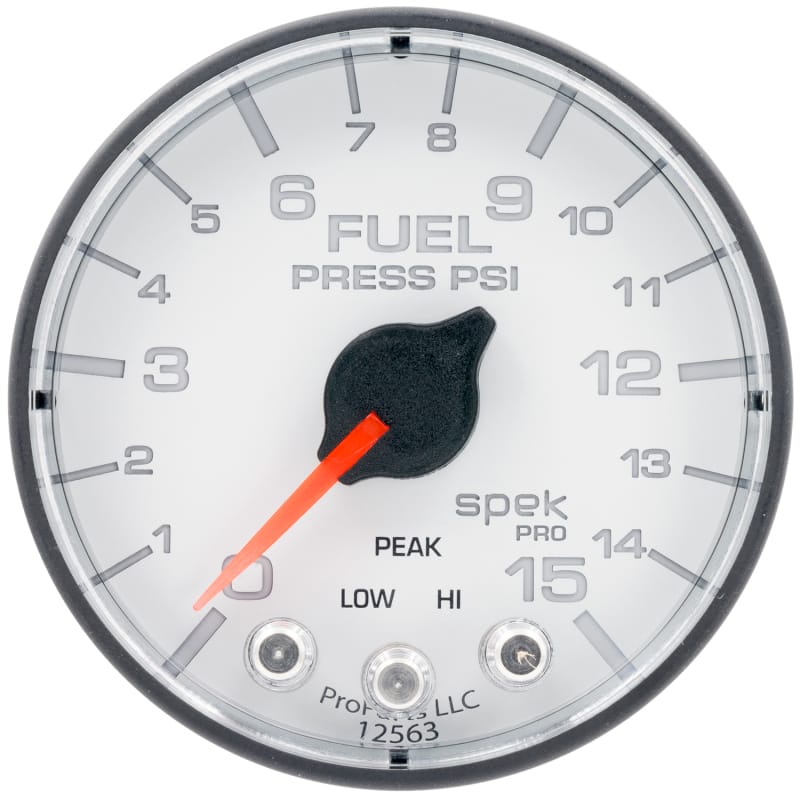 Autometer Spek-Pro Gauge Fuel Press 2 1/16in 15psi Stepper Motor W/Peak & Warn Wht/Blk - P315128 thumbnail 2