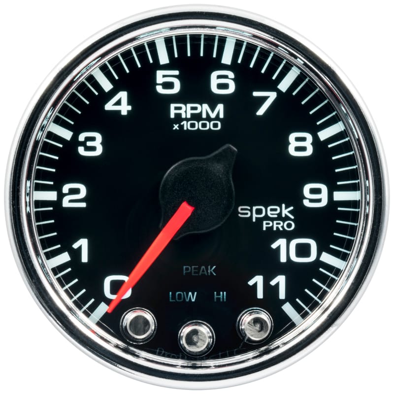 Autometer Spek-Pro Gauge Tach 2 1/16in 11K Rpm W/ Shift Light & Peak Mem Blk/Chrm - P33631 thumbnail 3