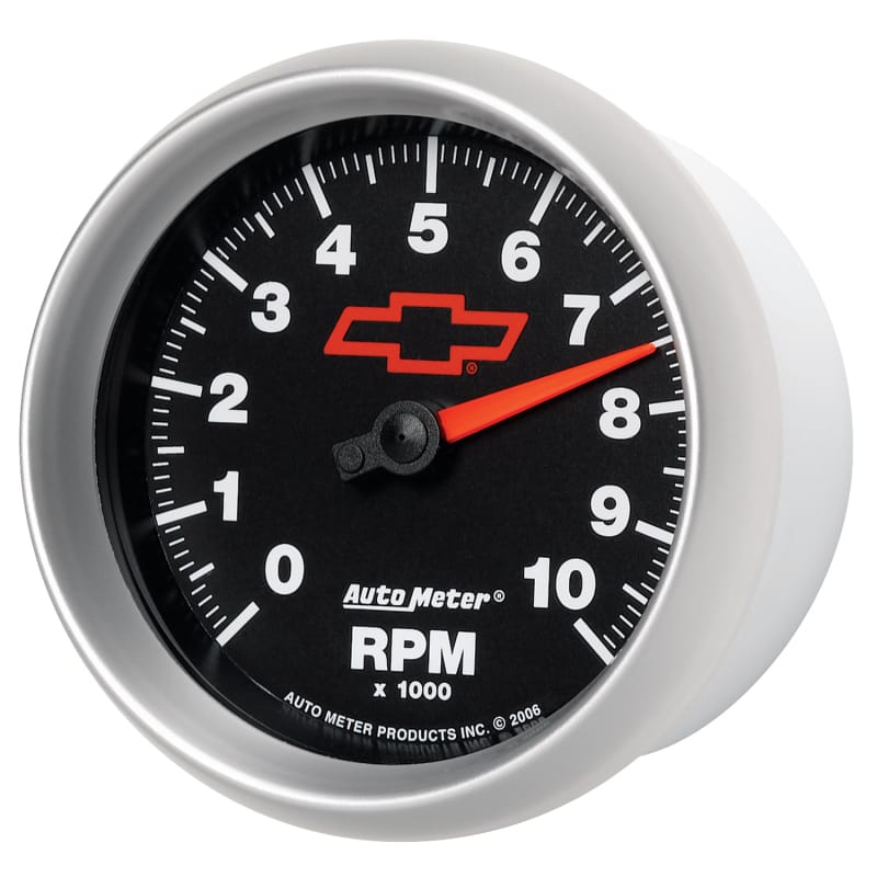 AutoMeter Gauge Tachometer 3-3/8in. 10K RPM In-Dash Chevy Red Bowtie Black thumbnail 4