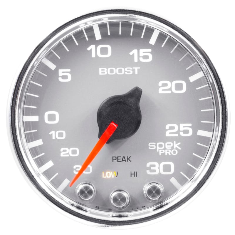 Autometer Spek-Pro Gauge Vac/Boost 2 1/16in 30Inhg-30psi Stepper Motor W/Peak & WarnSilver/Chrome - P30221 thumbnail 3