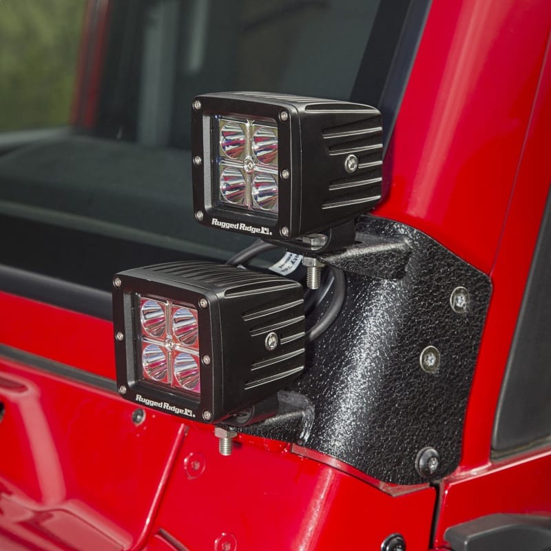 Rugged Ridge 97-06 Jeep Wrangler TJ/LJ 3in Square Dual A-Pillar LED Kit thumbnail 2