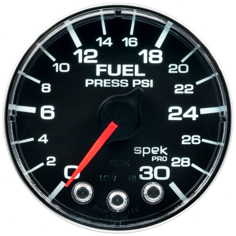 Autometer Spek-Pro Gauge Fuel Press 2 1/16in 30psi Stepper Motor W/Peak & Warn Blk/Chrm - P316318 thumbnail 2
