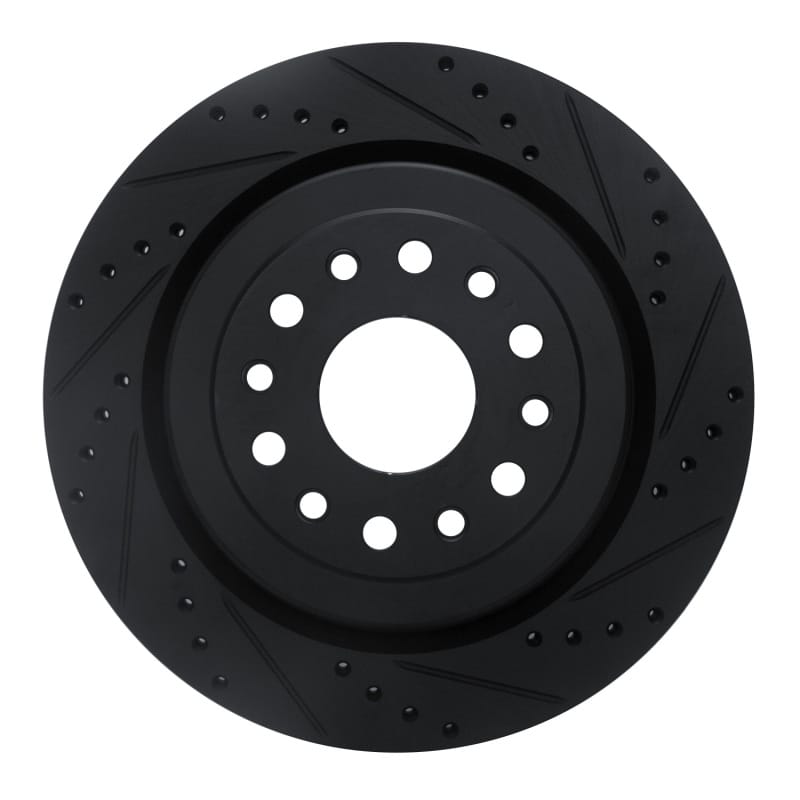 R1 19-25 Ram 1500 Rear Right Drilled & Slotted Black Brake Rotor