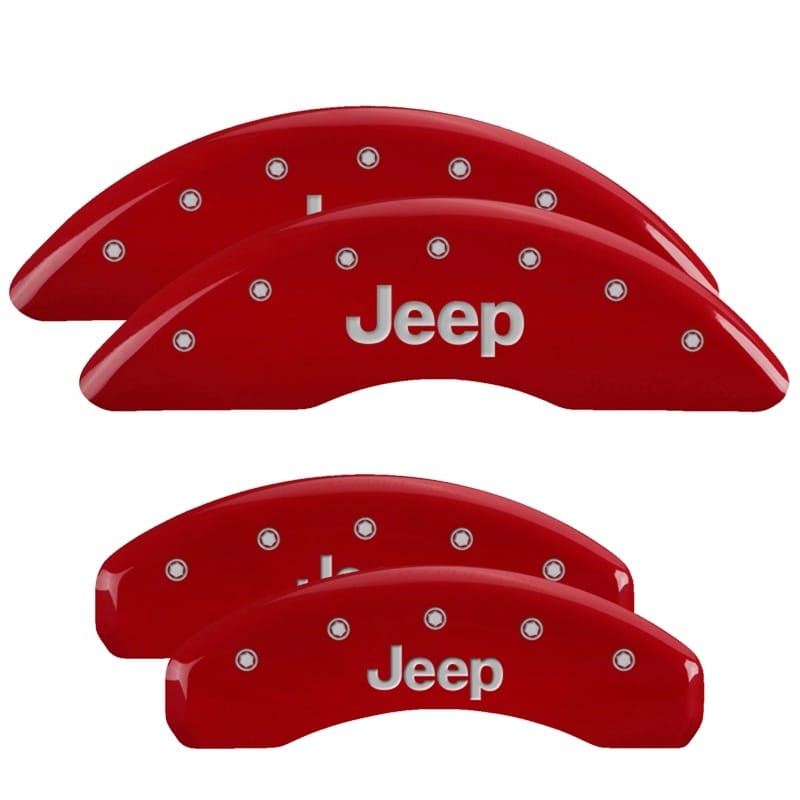MGP 4 Caliper Covers Engraved Front Rear JEEP Logo Engraved Red Finish Silver Characters thumbnail 2
