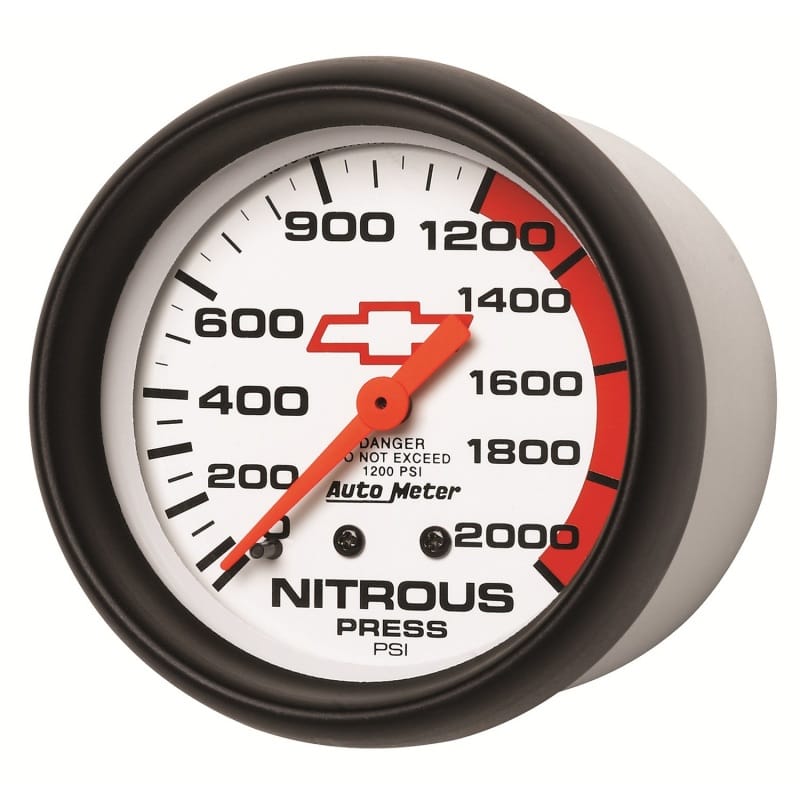 AutoMeter Gauge Nitrous Pressure 2-5/8in. 2000PSI Mechanical Chevy Red Bowtie White thumbnail 2
