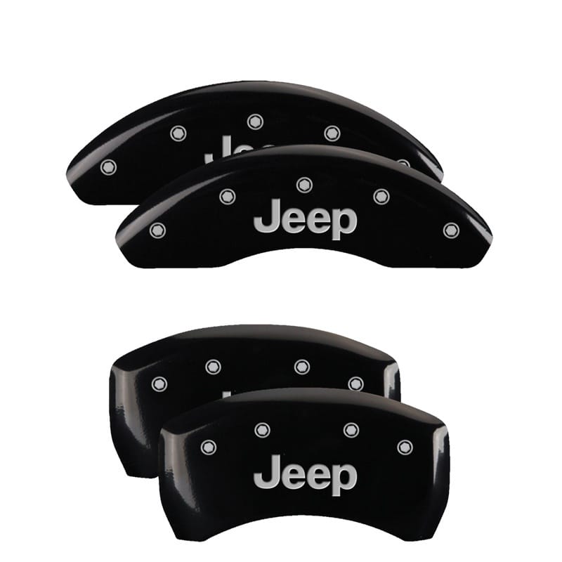 MGP 4 Caliper Covers Engraved Front & Rear JEEP Black finish silver ch - 42016SJEPBK