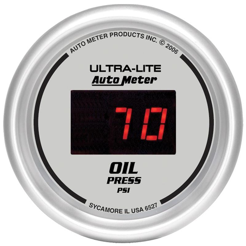 Autometer Ultra-Lite 2-1/16in 100PSI Silver Dial Digital Oil Pressure Gauge w/ Red LED
