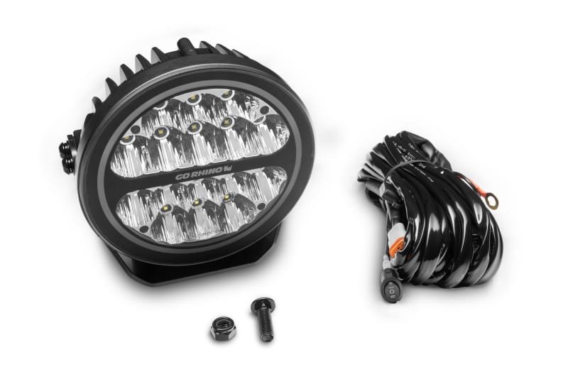 Go Rhino Xplor Blackout Series Round LED Driving Light w/DRL (Surface/Threaded Stud Mnt) 7in. - Blk thumbnail 3