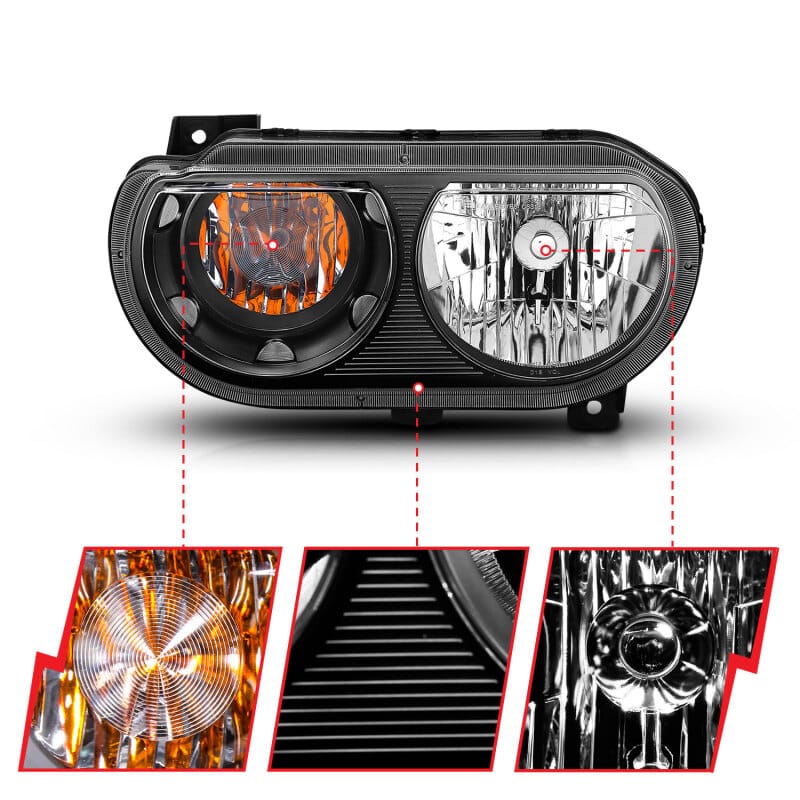 ANZO 2008-2014 Dodge Challenger Crystal Headlights Black thumbnail 4