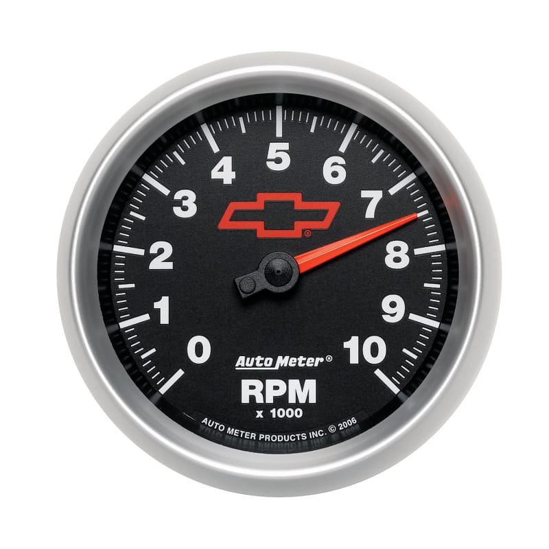 AutoMeter Gauge Tachometer 3-3/8in. 10K RPM In-Dash Chevy Red Bowtie Black thumbnail 3