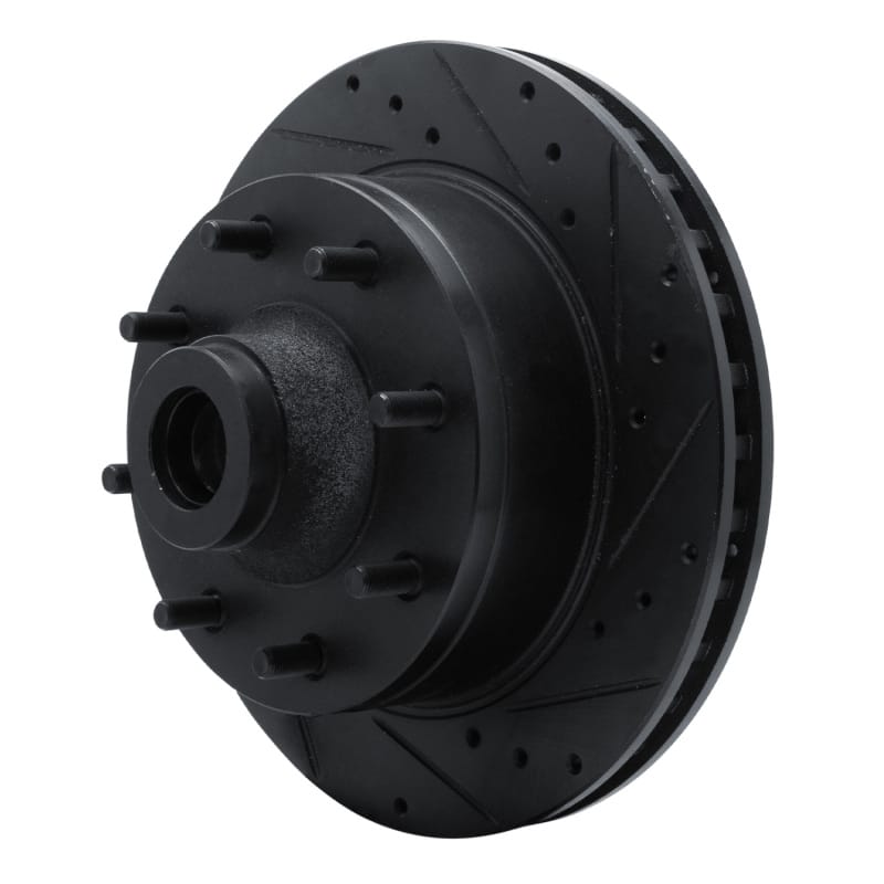 R1 78-97 Dodge B200 / B200 Van / B250 Front Right Drilled & Slotted Black Brake Rotor thumbnail 2