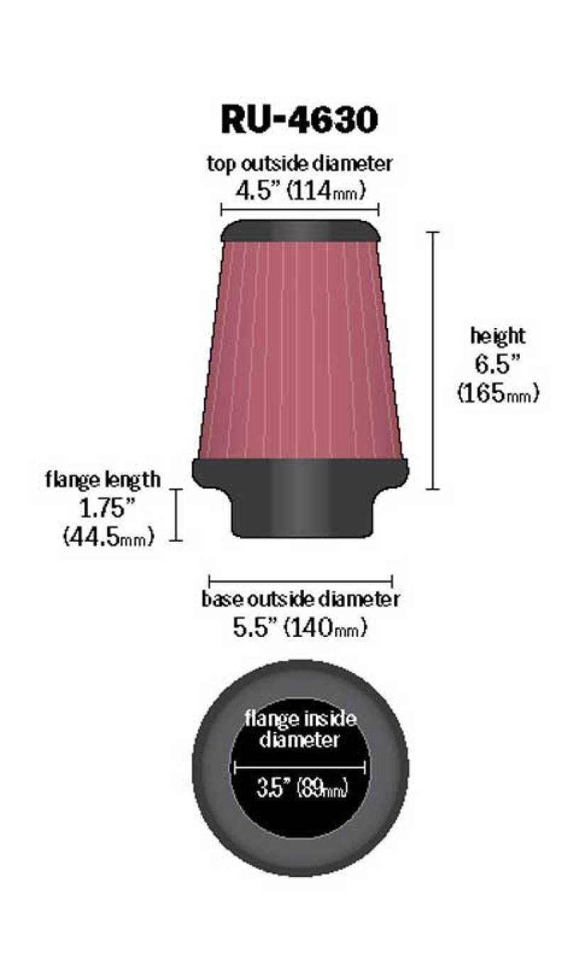 K&N Universal Air Filter 3-1/2in Flange / 5-1/2in Base / 4-1/2in Top / 6-1/2in Height thumbnail 3