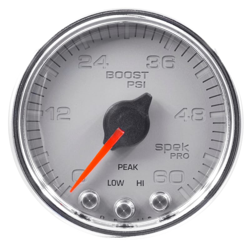 Autometer Spek-Pro Gauge Boost 2 1/16in 60psi Stepper Motor W/Peak & Warn Slvr/Chrm - P30421 thumbnail 2