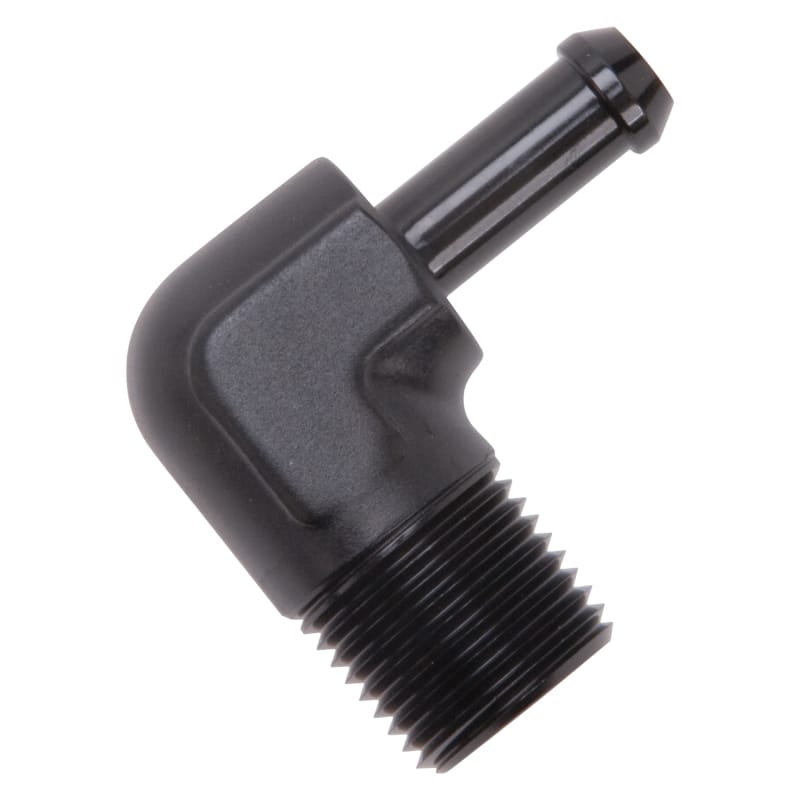 Edelbrock Hose End 90-Deg 1/2In NPT to 3/8In Barb Black Anodize thumbnail 2