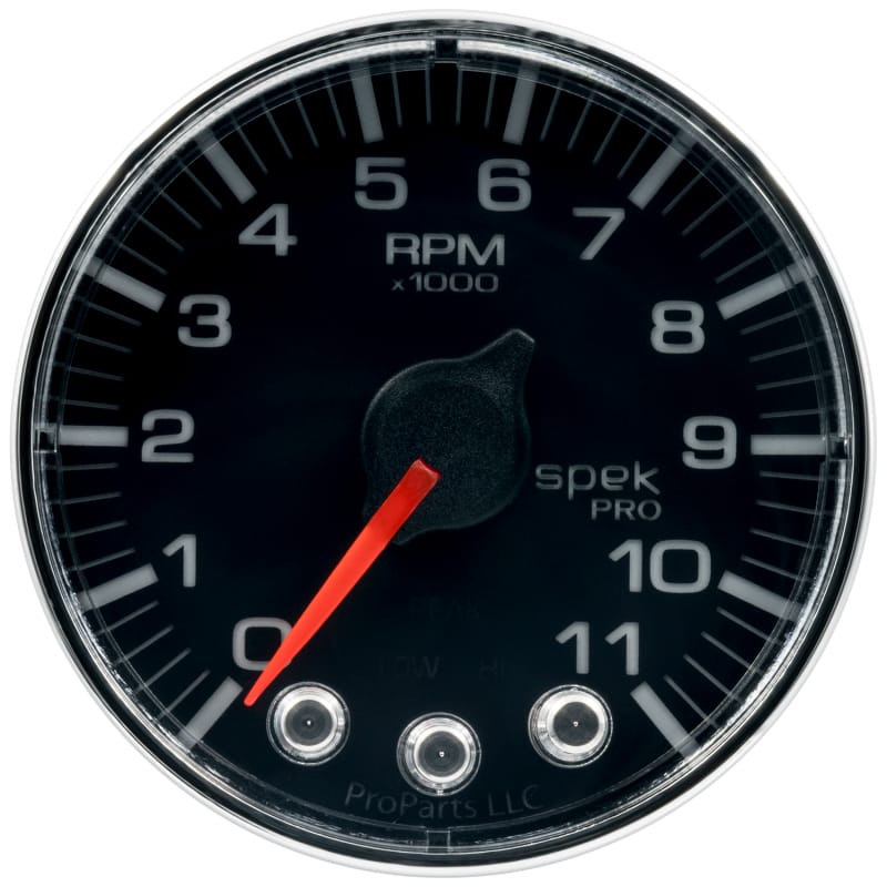 Autometer Spek-Pro Gauge Tach 2 1/16in 11K Rpm W/ Shift Light & Peak Mem Blk/Chrm - P336318 thumbnail 2