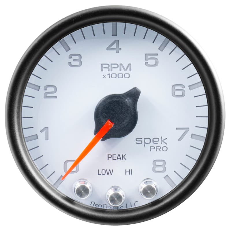 Autometer Spek-Pro Gauge Tach 2 1/16in 8K Rpm W/ Shift Light & Peak Mem Wht/Blk - P33412 thumbnail 2