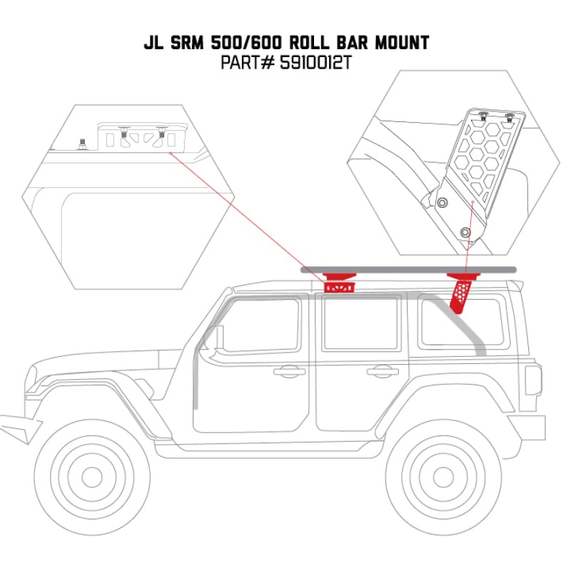 Go Rhino 19-22 Jeep Wrangler JLU SRM Roll Bar Mount Kit - Tex. Blk thumbnail 2