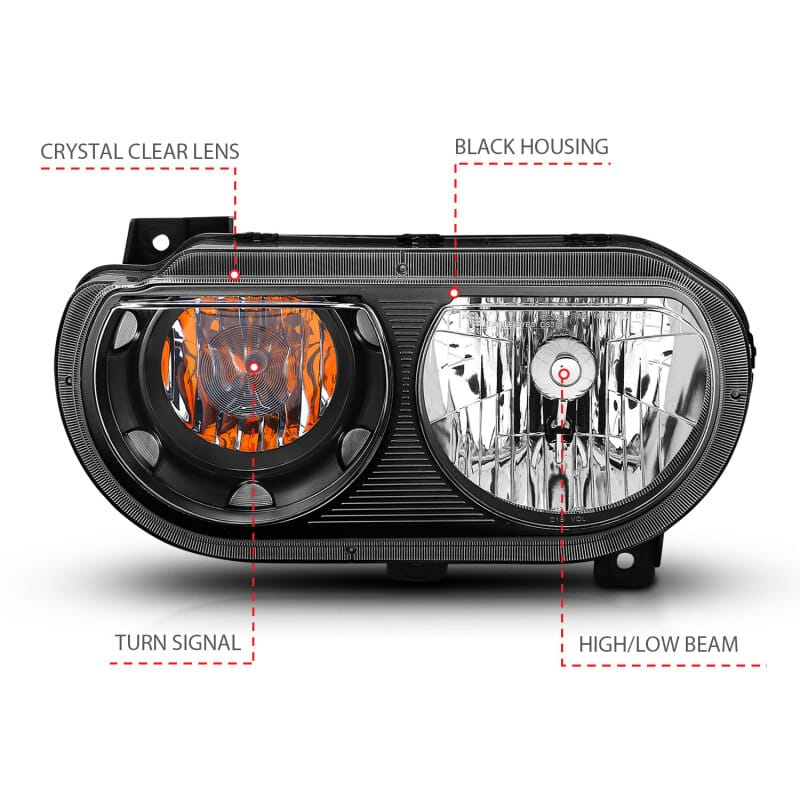 ANZO 2008-2014 Dodge Challenger Crystal Headlights Black thumbnail 5