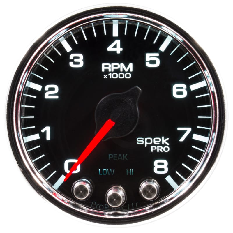 Autometer Spek-Pro Gauge Tach 2 1/16in 8K Rpm W/ Shift Light & Peak Mem Blk/Chrm - P33431 thumbnail 3