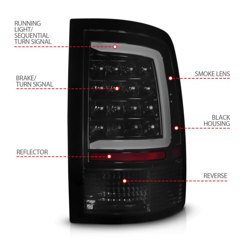 ANZO 09-18 Dodge Ram 1500 Full LED Taillights w/ Sequential Black Housing/Smoke Lens thumbnail 5