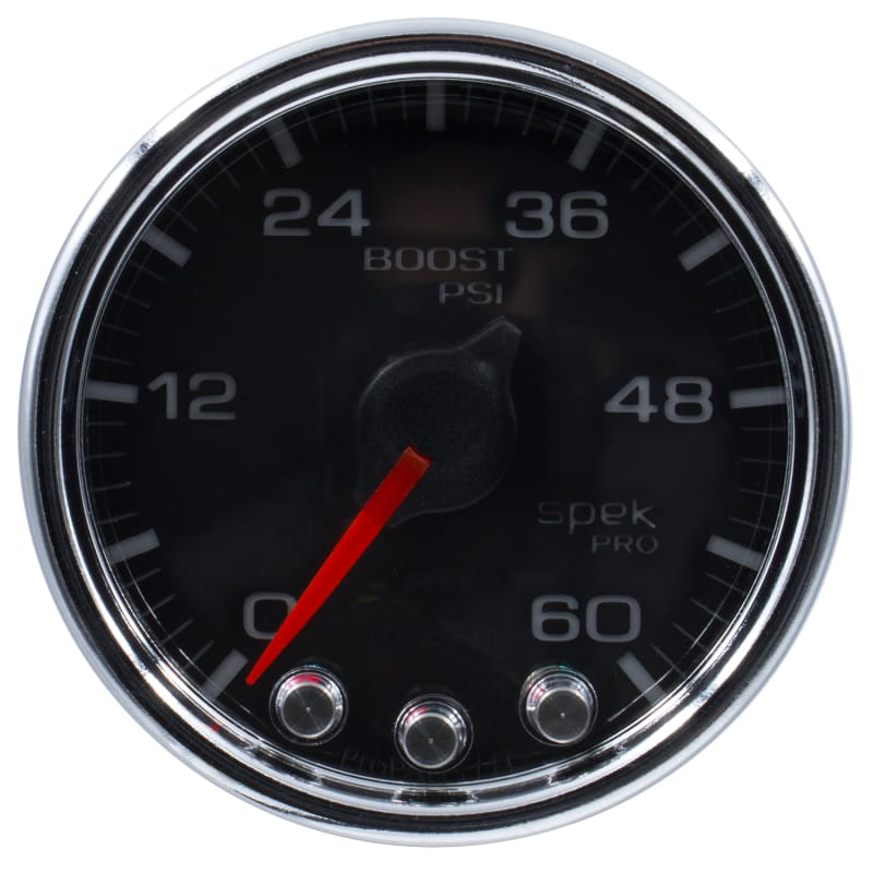 Autometer Spek-Pro Gauge Boost 2 1/16in 60psi Stepper Motor W/Peak & Warn Blk/Chrm - P30431 thumbnail 2
