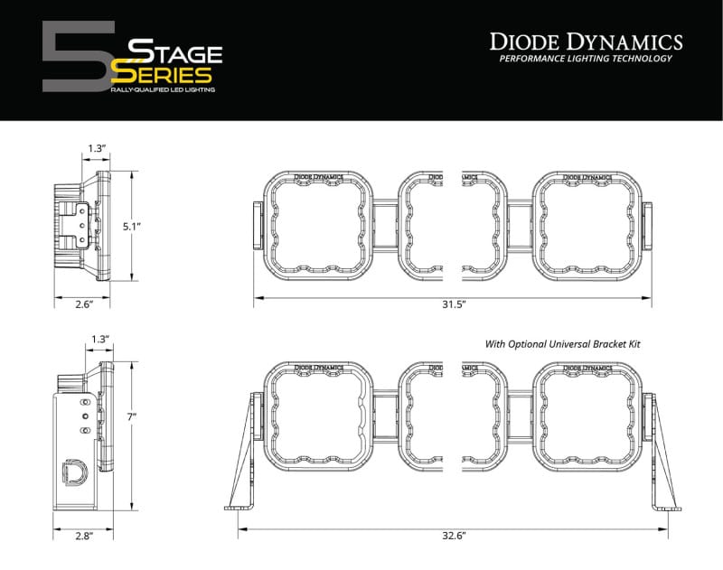 Diode Dynamics SS5 Pro Universal CrossLink 5-Pod Lightbar - Yellow Driving thumbnail 2