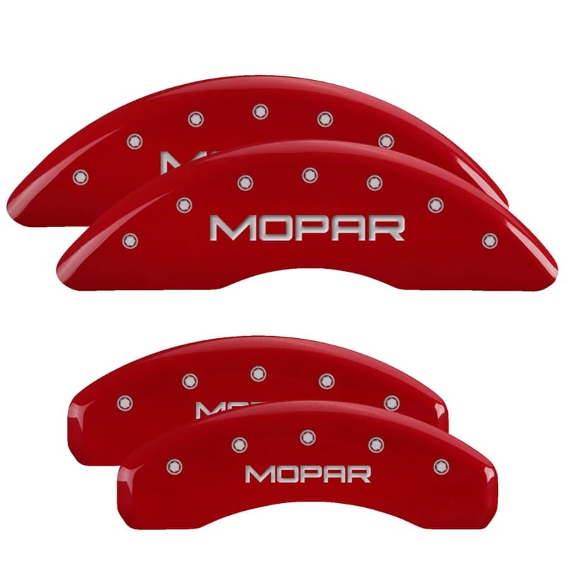 MGP 4 Caliper Covers Engraved Front & Rear MOPAR Red finish silver ch - 32002SMOPRD