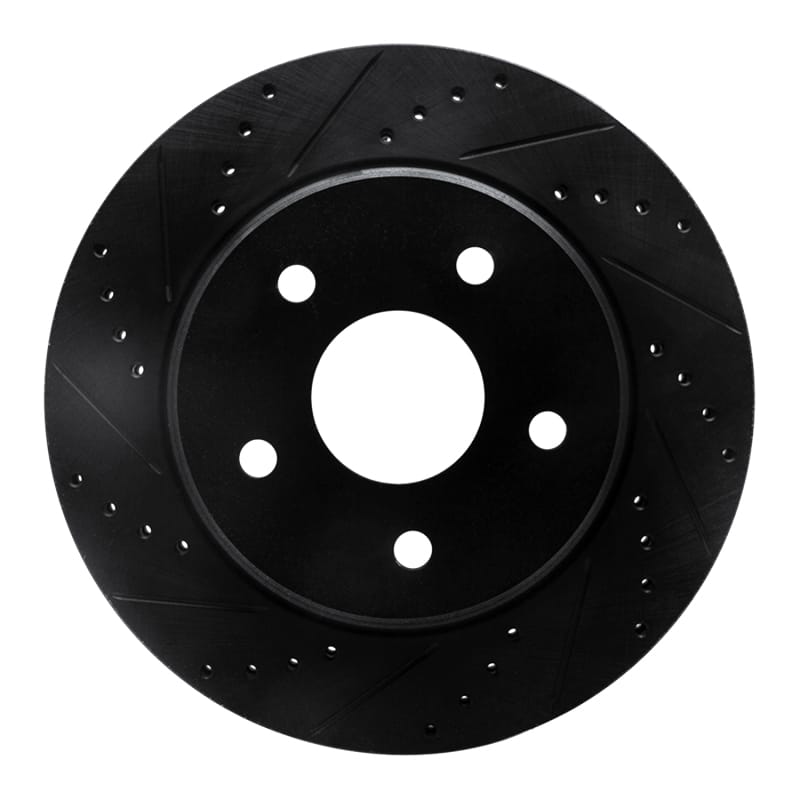 R1 08-12 Jeep J8 Front Left Drilled & Slotted Black Brake Rotor