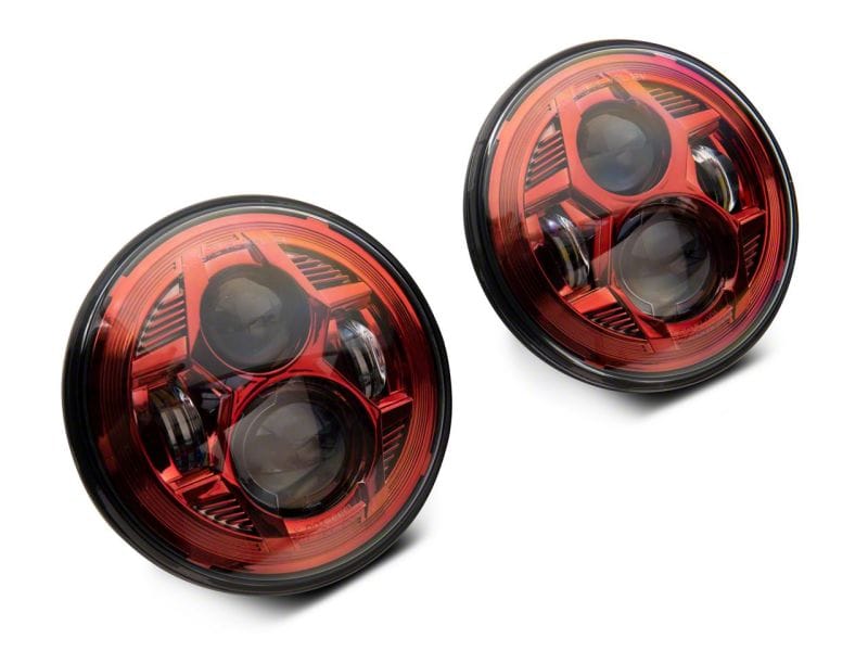Raxiom 07-18 Jeep Wrangler JK 7-In LED Headlights- Red Housing- Clear Lens thumbnail 2