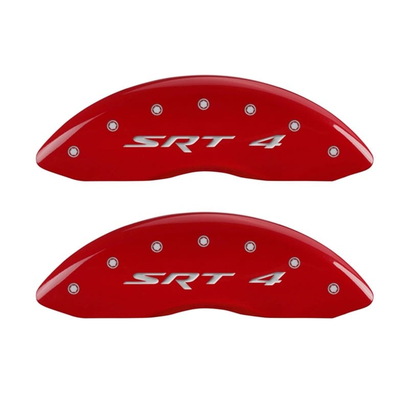 MGP Front set 2 Caliper Covers Engraved Front SRT4 Red finish silver ch